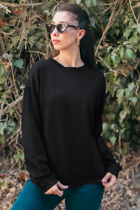 Kadın Oversize Bisiklet Yaka Sweat Siyah