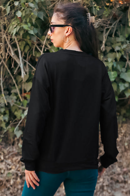 Kadın Oversize Bisiklet Yaka Sweat Siyah
