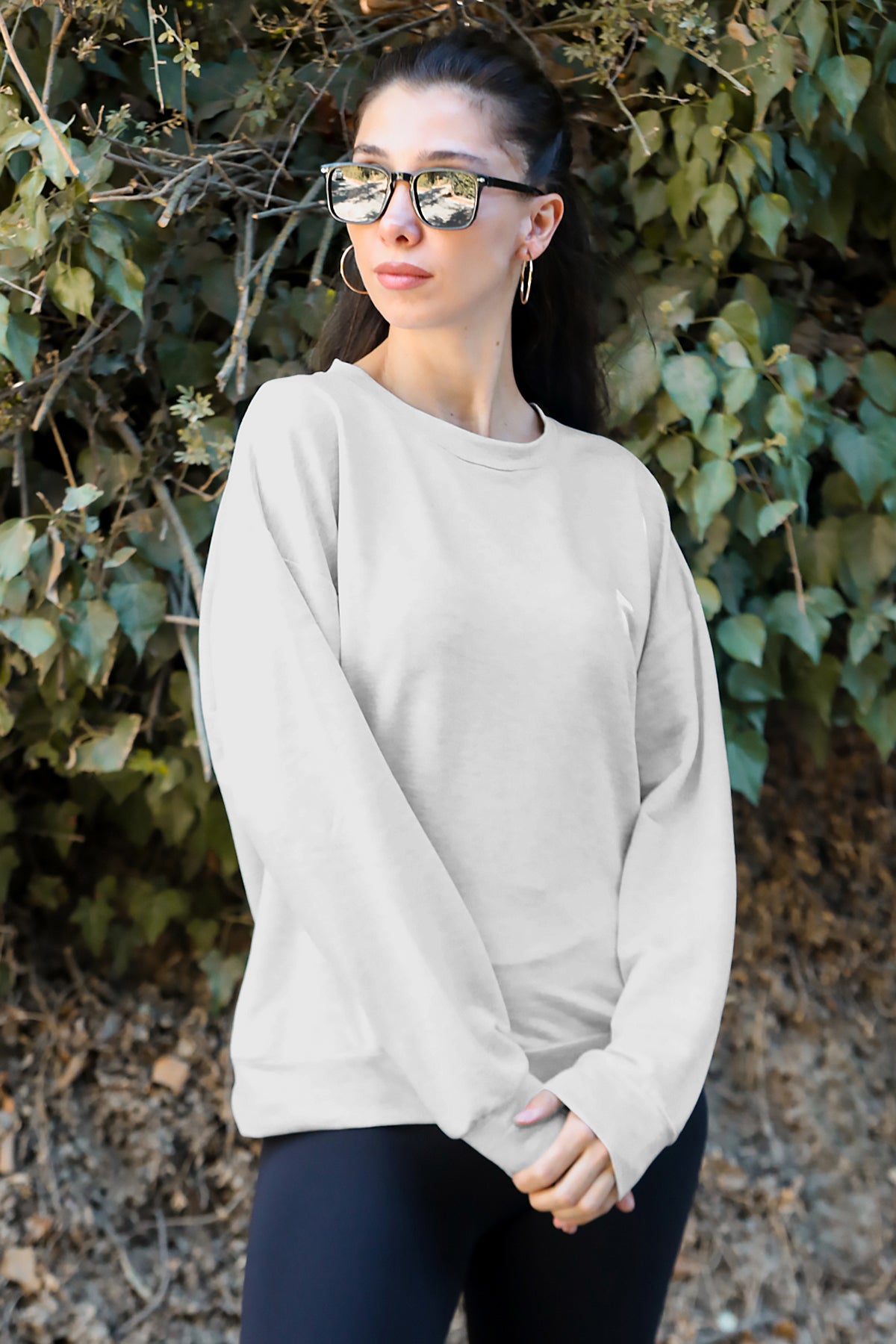 Kadın Oversize Bisiklet Yaka Sweat Taş