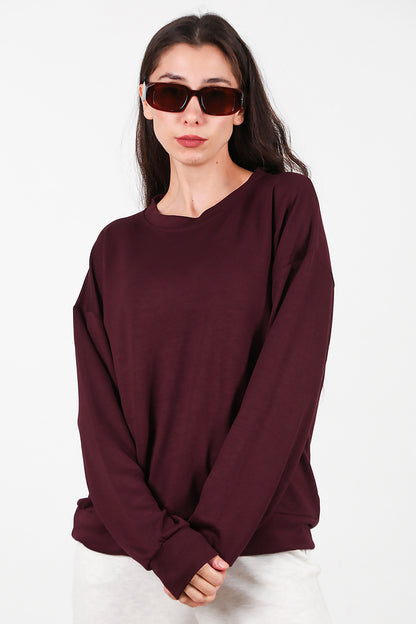 Kadın Bisiklet Yaka Sweat Bordo