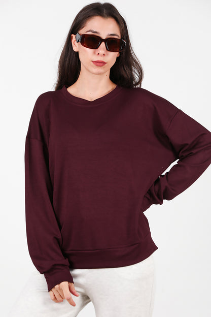 Kadın Bisiklet Yaka Sweat Bordo