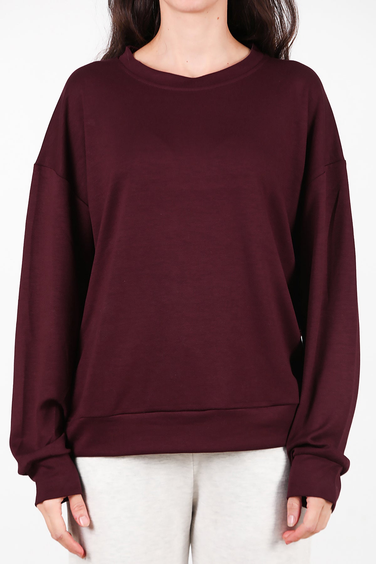 Kadın Bisiklet Yaka Sweat Bordo