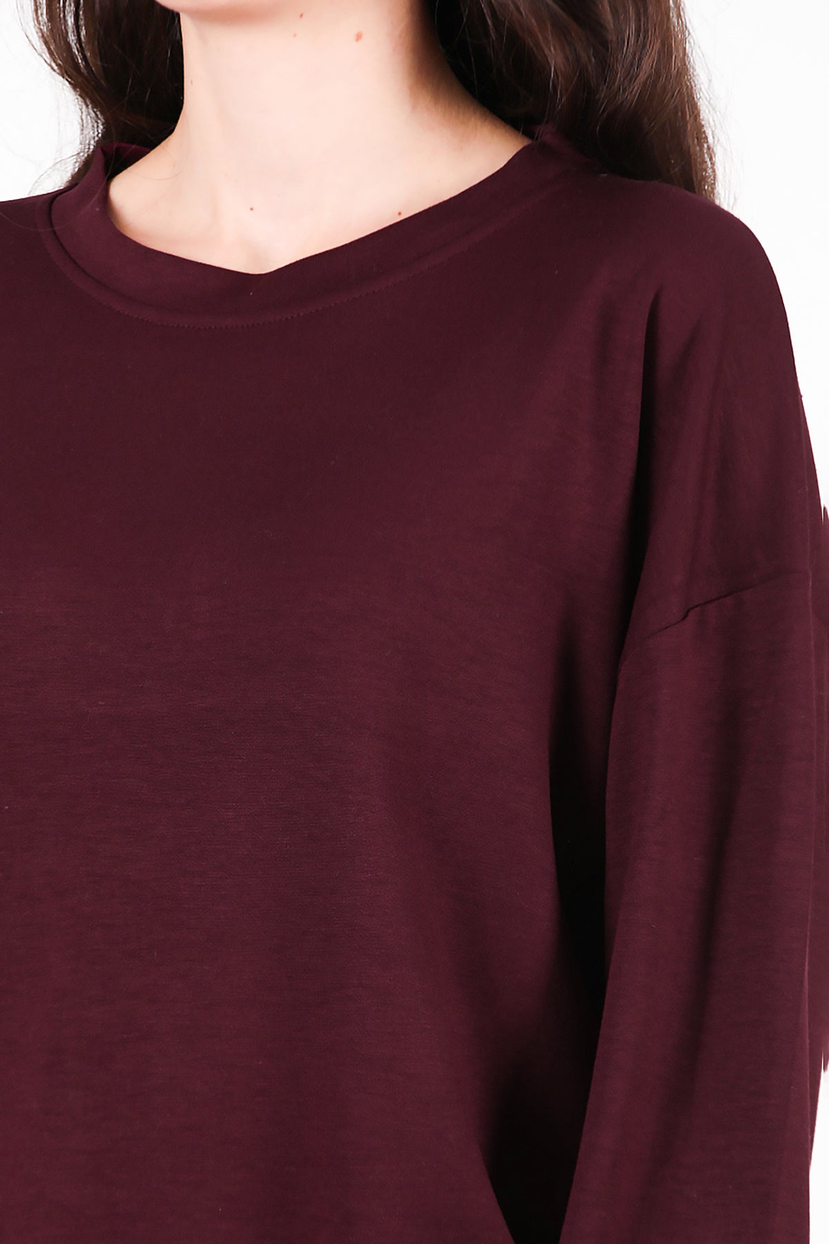 Kadın Bisiklet Yaka Sweat Bordo