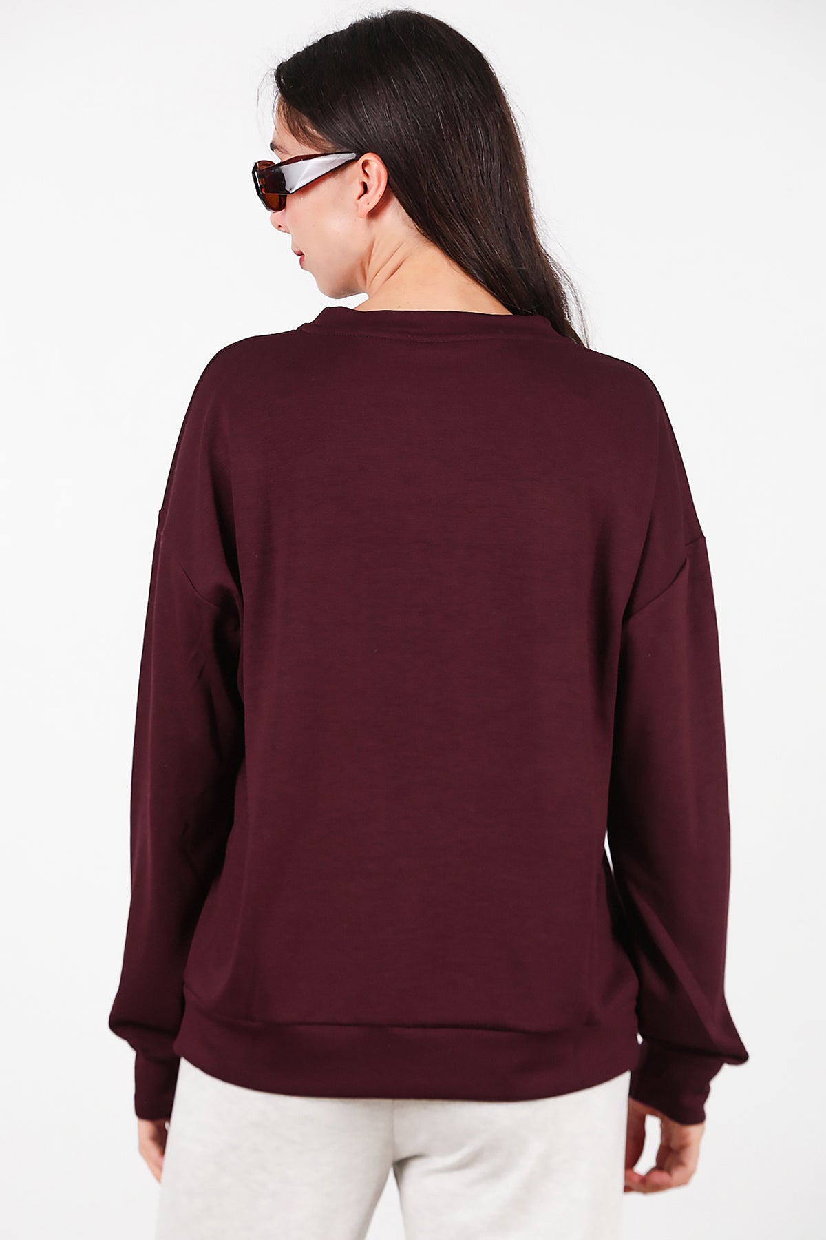 Kadın Bisiklet Yaka Sweat Bordo