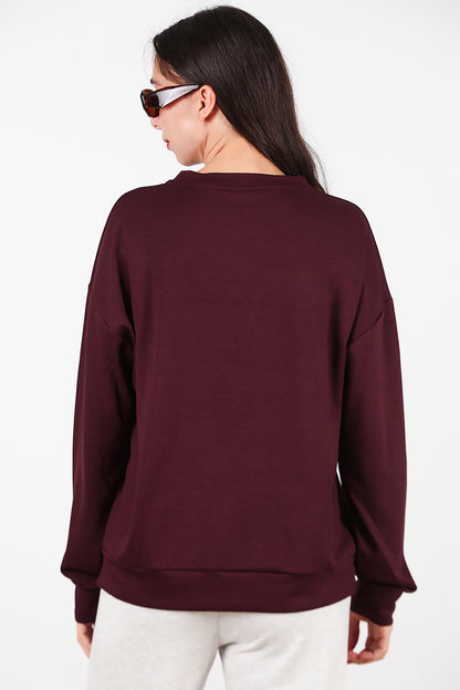 Kadın Bisiklet Yaka Sweat Bordo