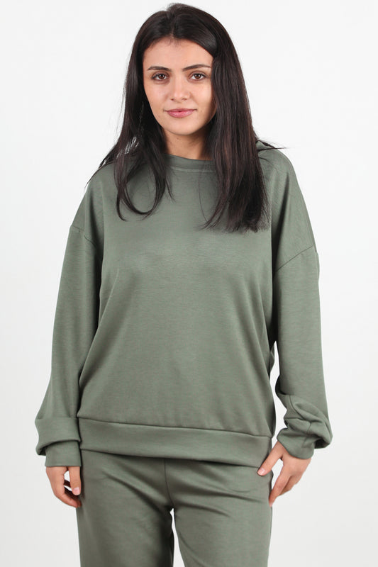 Crewra Kadın Bisiklet Yaka Sweat Haki