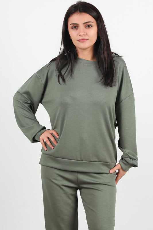 Crewra Kadın Bisiklet Yaka Sweat Haki