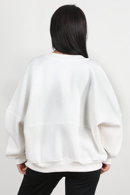 Zipperon Kadın Önü Fermuarlı Parçalı Sweat Beyaz