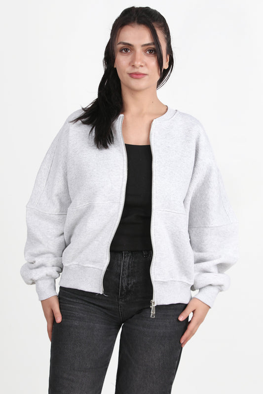 Zipperon Kadın Önü Fermuarlı Parçalı Sweat Ekru