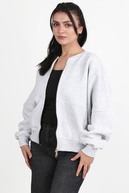 Zipperon Kadın Önü Fermuarlı Parçalı Sweat Ekru