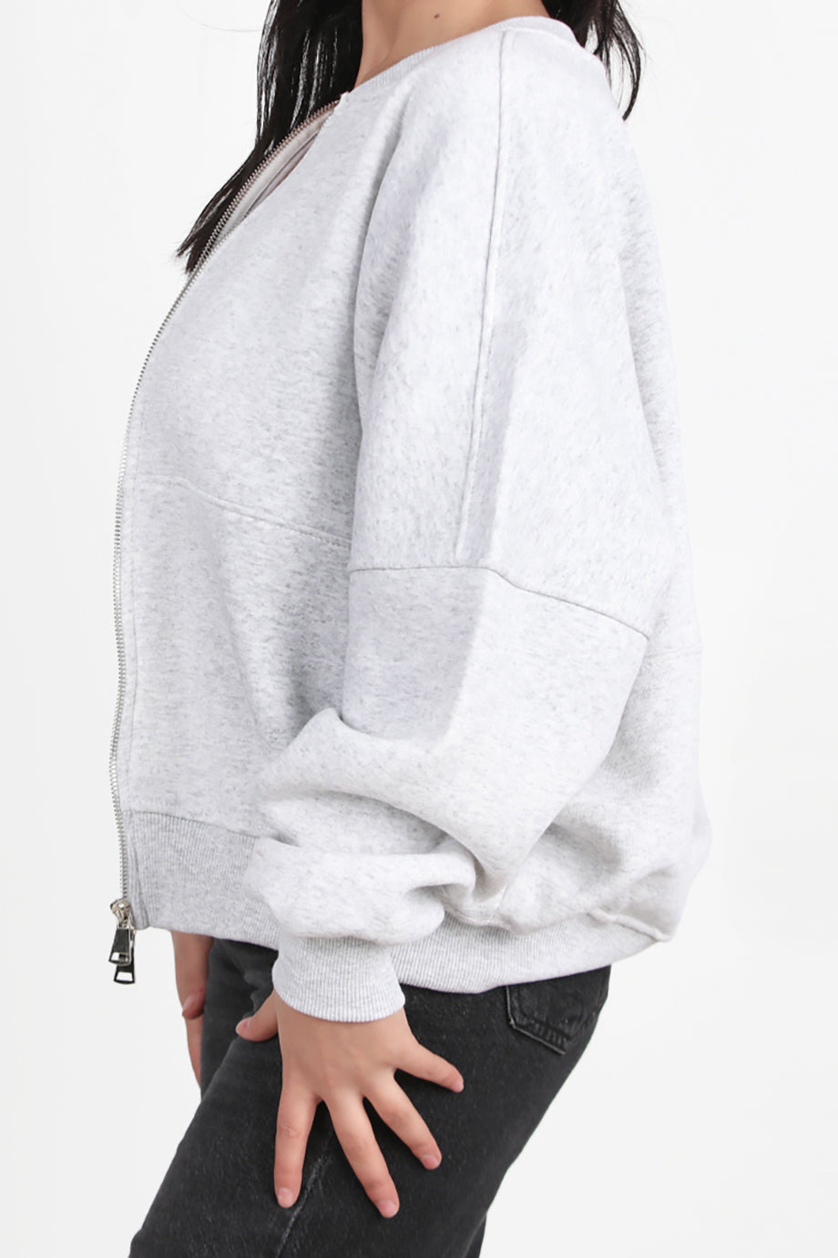 Zipperon Kadın Önü Fermuarlı Parçalı Sweat Ekru