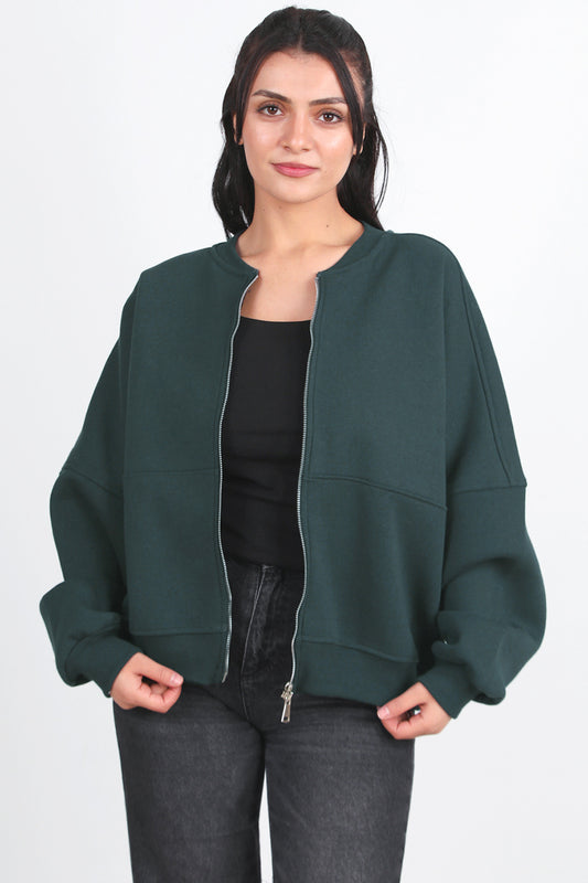 Zipperon Kadın Önü Fermuarlı Parçalı Sweat Füme