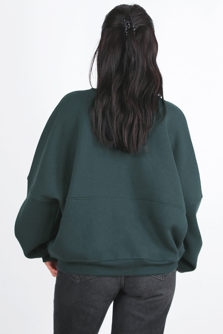 Zipperon Kadın Önü Fermuarlı Parçalı Sweat Füme