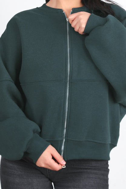 Zipperon Kadın Önü Fermuarlı Parçalı Sweat Füme