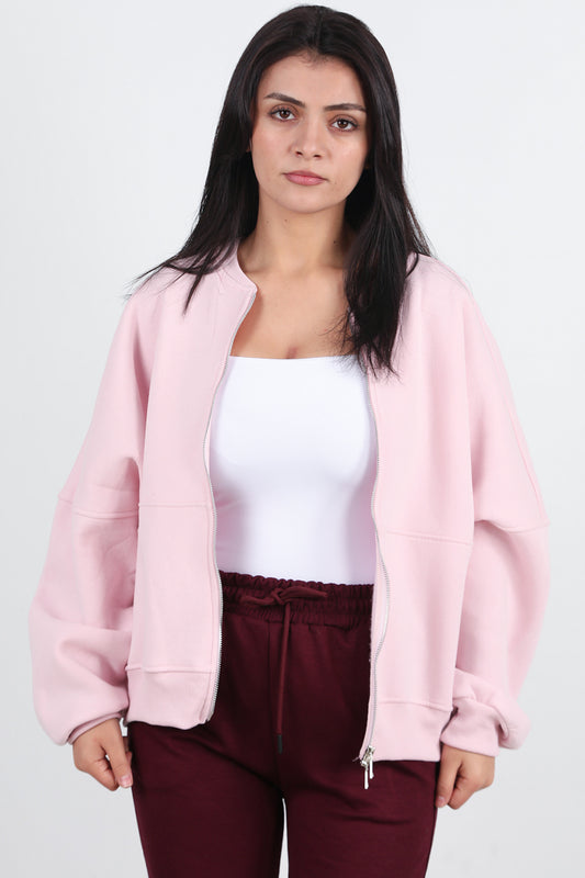 Zipperon Kadın Önü Fermuarlı Parçalı Sweat Pembe