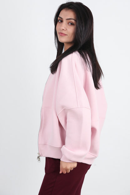 Zipperon Kadın Önü Fermuarlı Parçalı Sweat Pembe