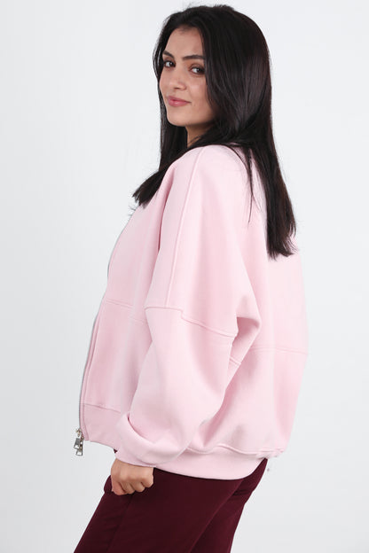Zipperon Kadın Önü Fermuarlı Parçalı Sweat Pembe