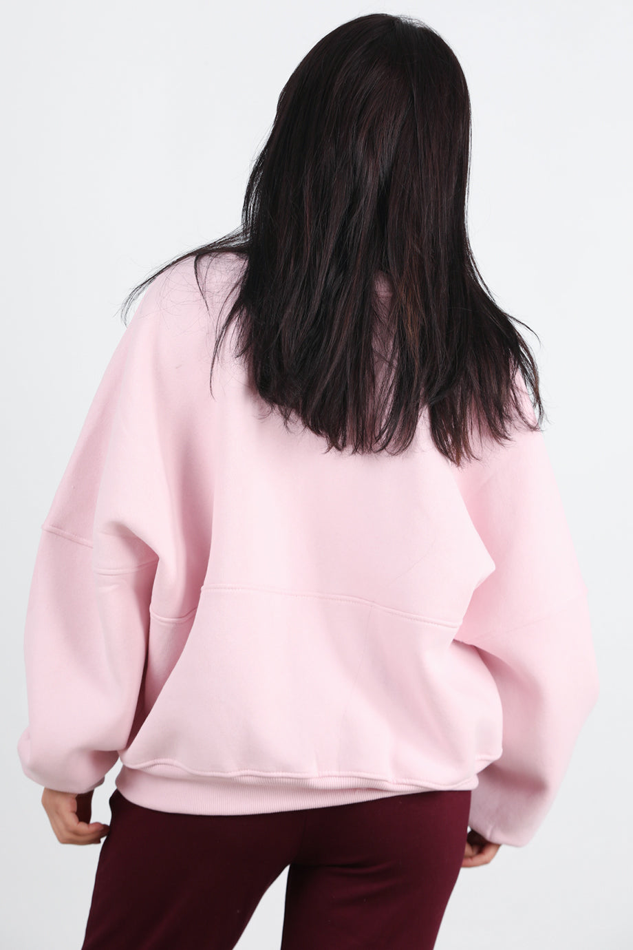 Zipperon Kadın Önü Fermuarlı Parçalı Sweat Pembe