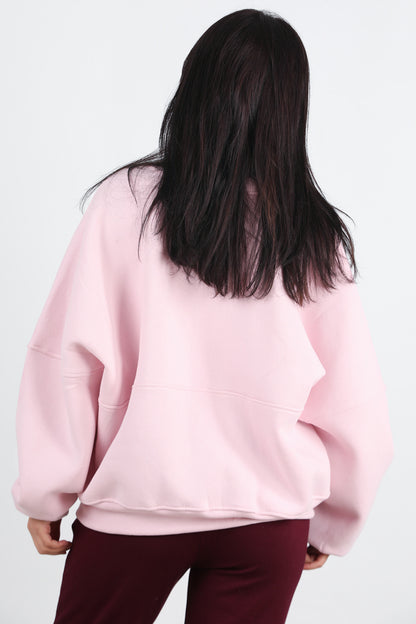 Zipperon Kadın Önü Fermuarlı Parçalı Sweat Pembe