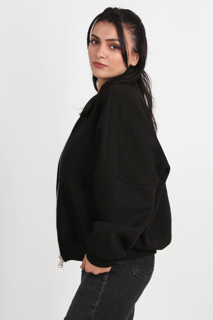 Zipperon Kadın Önü Fermuarlı Parçalı Sweat Siyah