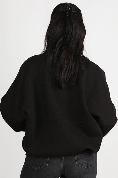 Zipperon Kadın Önü Fermuarlı Parçalı Sweat Siyah