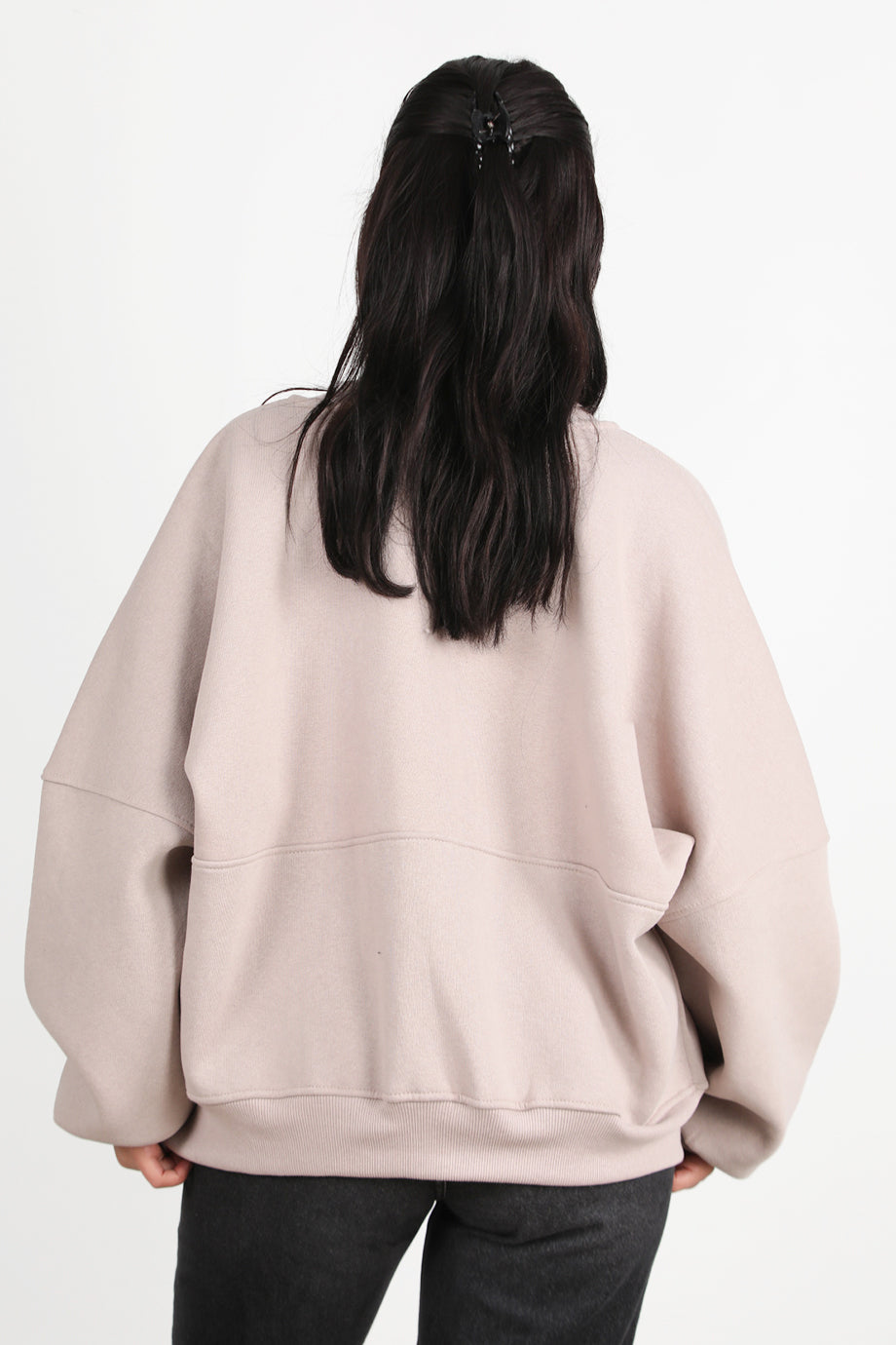 Zipperon Kadın Önü Fermuarlı Parçalı Sweat Vizon