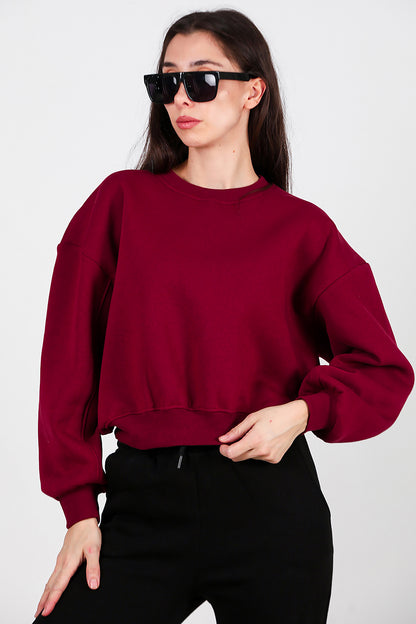 Kadın Oversize Bisiklet Yaka Sweat Bordo
