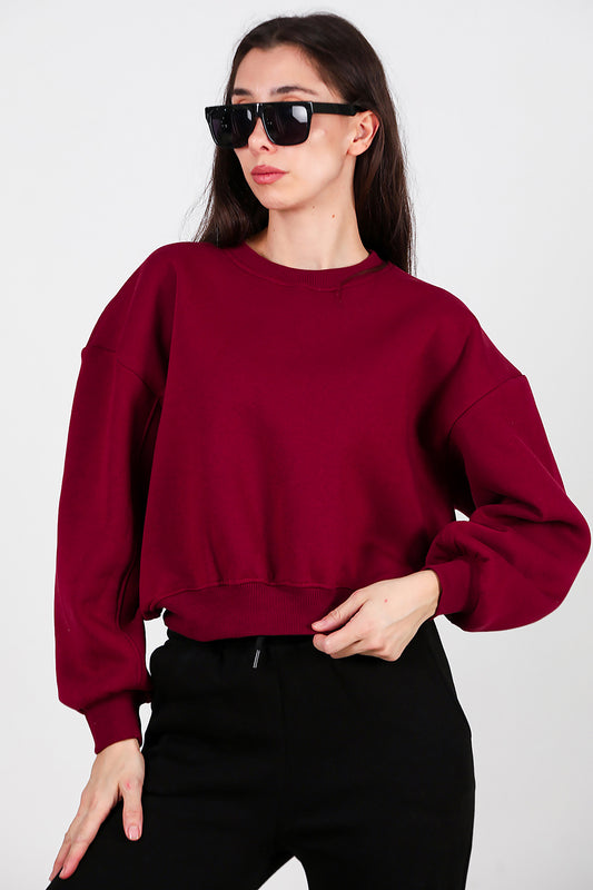 Kadın Oversize Bisiklet Yaka Sweat Bordo