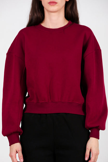 Kadın Oversize Bisiklet Yaka Sweat Bordo