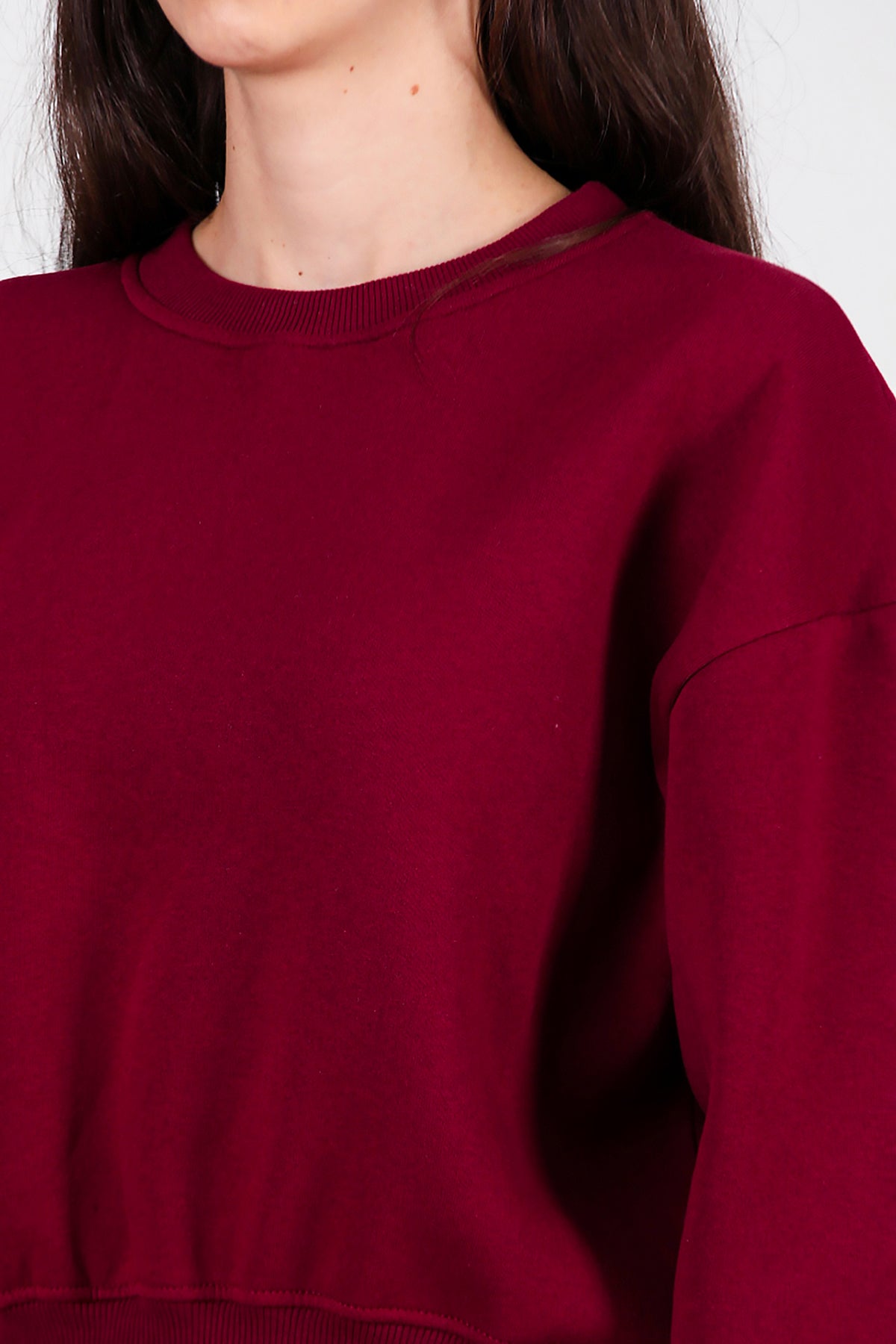 Kadın Oversize Bisiklet Yaka Sweat Bordo