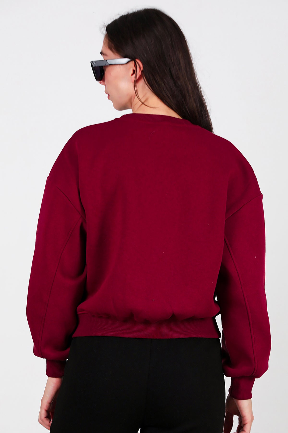 Kadın Oversize Bisiklet Yaka Sweat Bordo