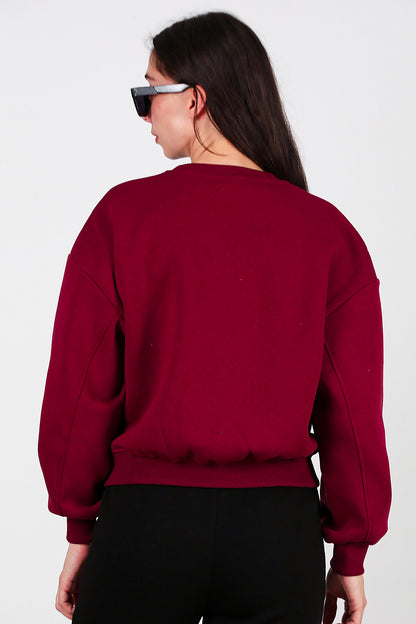Kadın Oversize Bisiklet Yaka Sweat Bordo