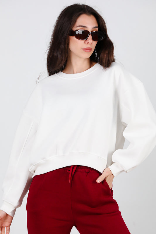 Kadın Oversize Bisiklet Yaka Sweat Ekru