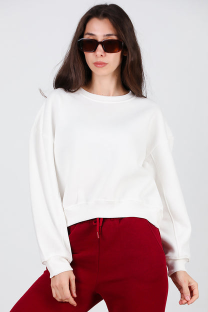 Kadın Oversize Bisiklet Yaka Sweat Ekru