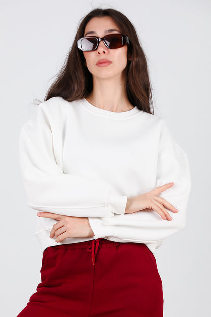 Kadın Oversize Bisiklet Yaka Sweat Ekru