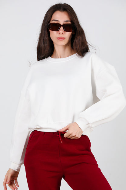 Kadın Oversize Bisiklet Yaka Sweat Ekru