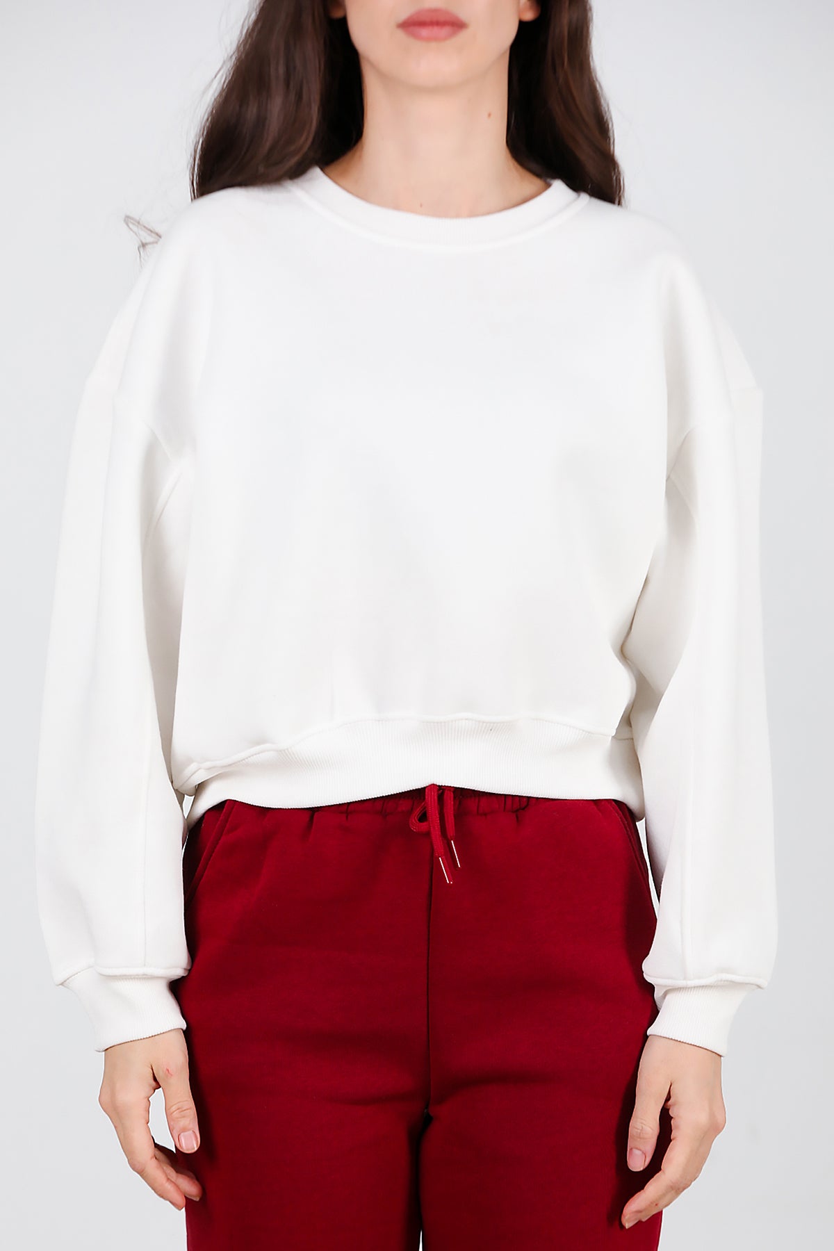 Kadın Oversize Bisiklet Yaka Sweat Ekru