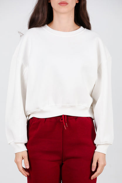 Kadın Oversize Bisiklet Yaka Sweat Ekru