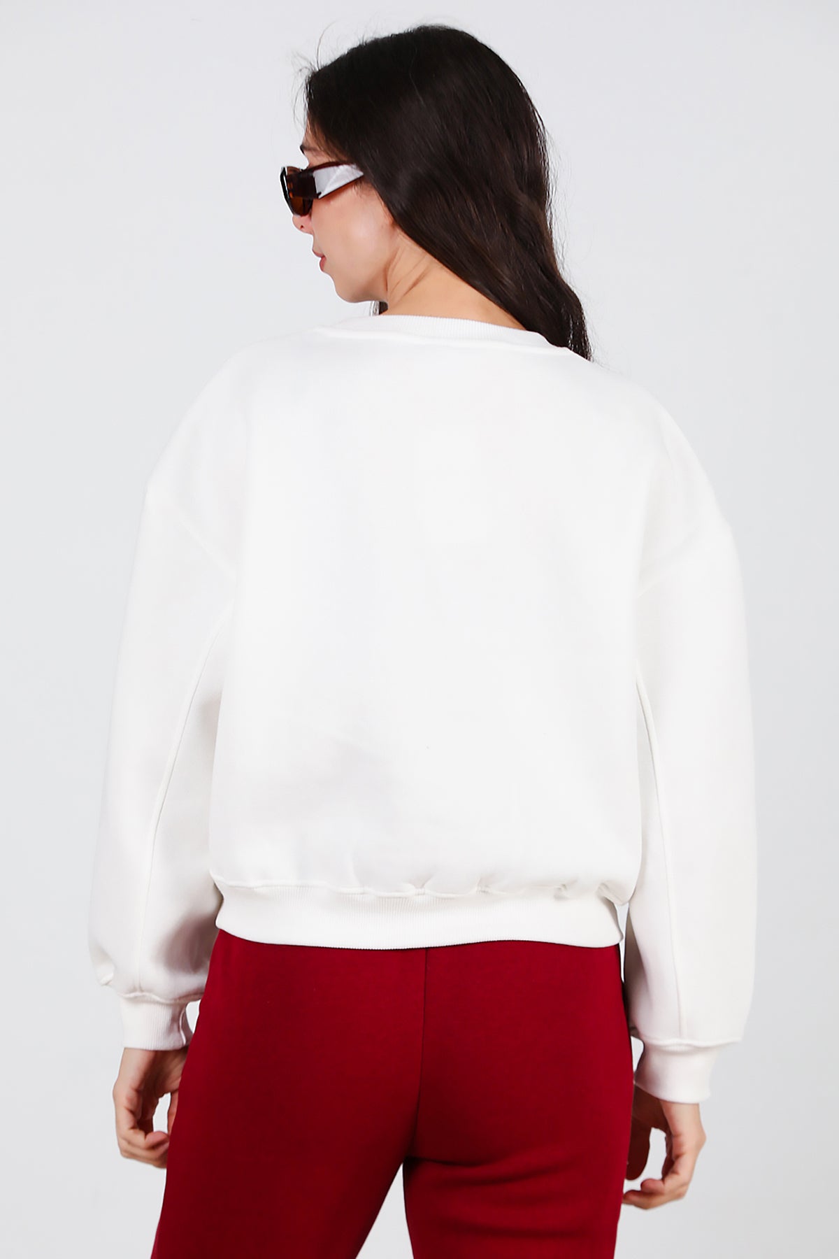 Kadın Oversize Bisiklet Yaka Sweat Ekru