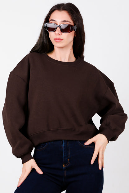 Kadın Oversize Bisiklet Yaka Sweat Kahverengi