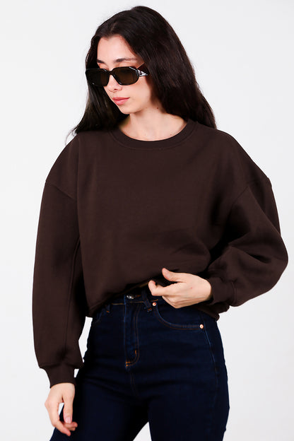 Kadın Oversize Bisiklet Yaka Sweat Kahverengi