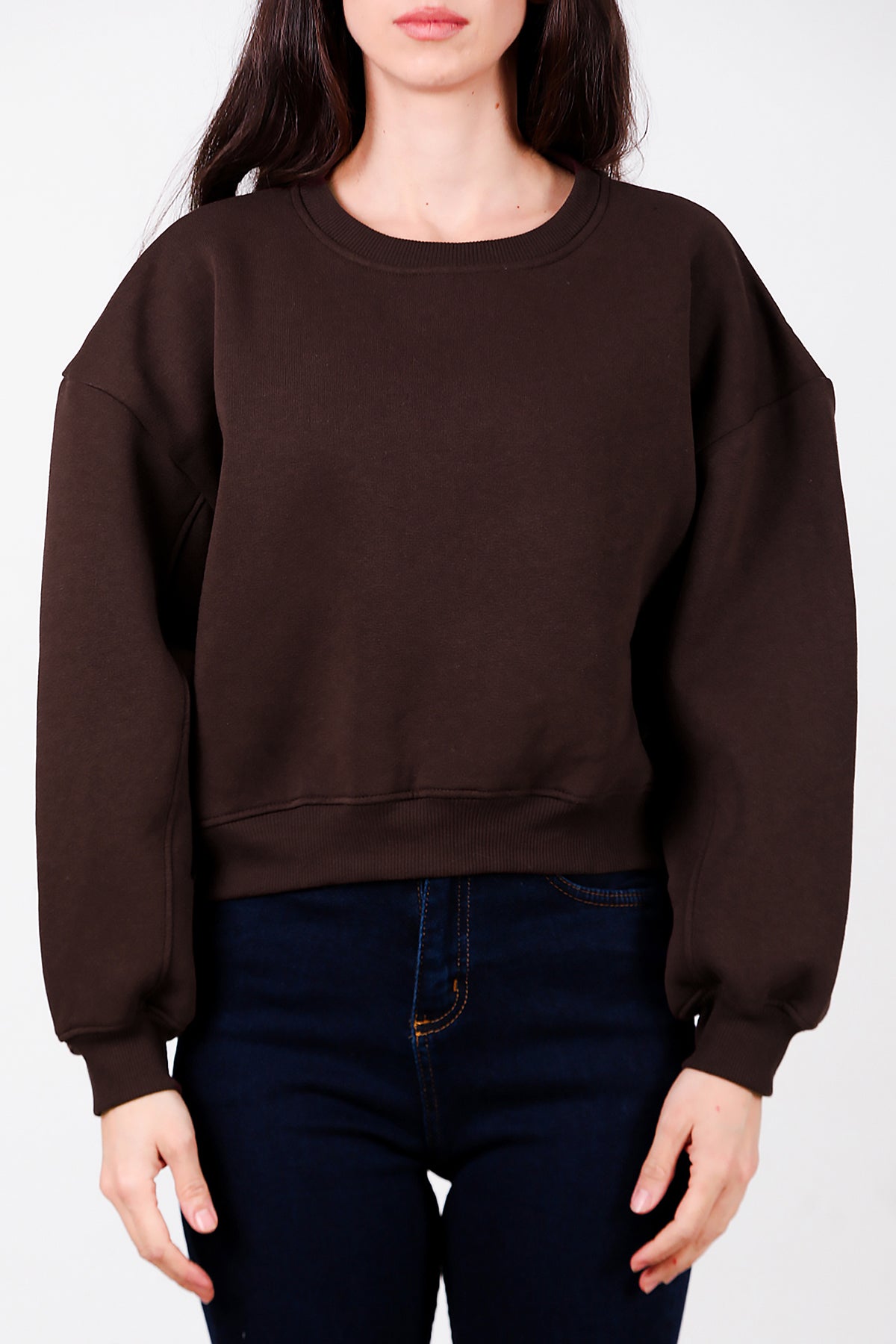 Kadın Oversize Bisiklet Yaka Sweat Kahverengi