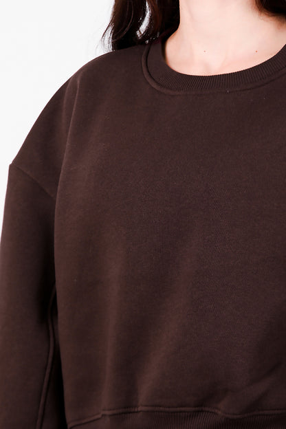 Kadın Oversize Bisiklet Yaka Sweat Kahverengi