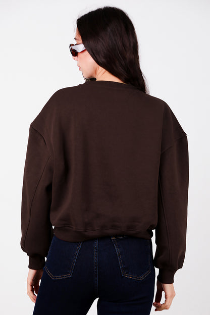 Kadın Oversize Bisiklet Yaka Sweat Kahverengi