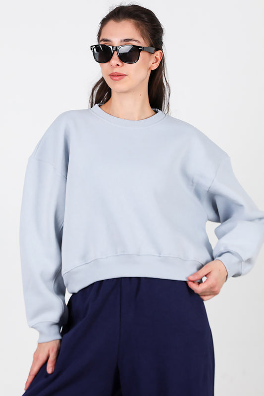 Kadın Oversize Bisiklet Yaka Sweat Mavi