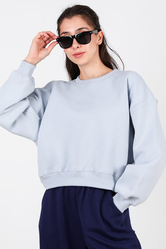 Kadın Oversize Bisiklet Yaka Sweat Mavi