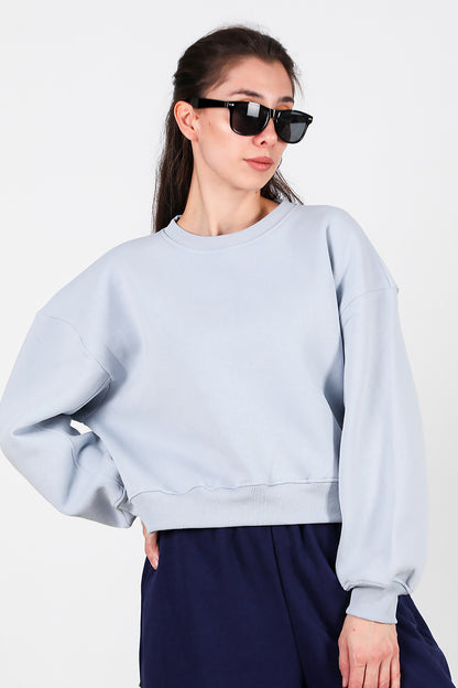 Kadın Oversize Bisiklet Yaka Sweat Mavi