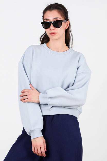 Kadın Oversize Bisiklet Yaka Sweat Mavi