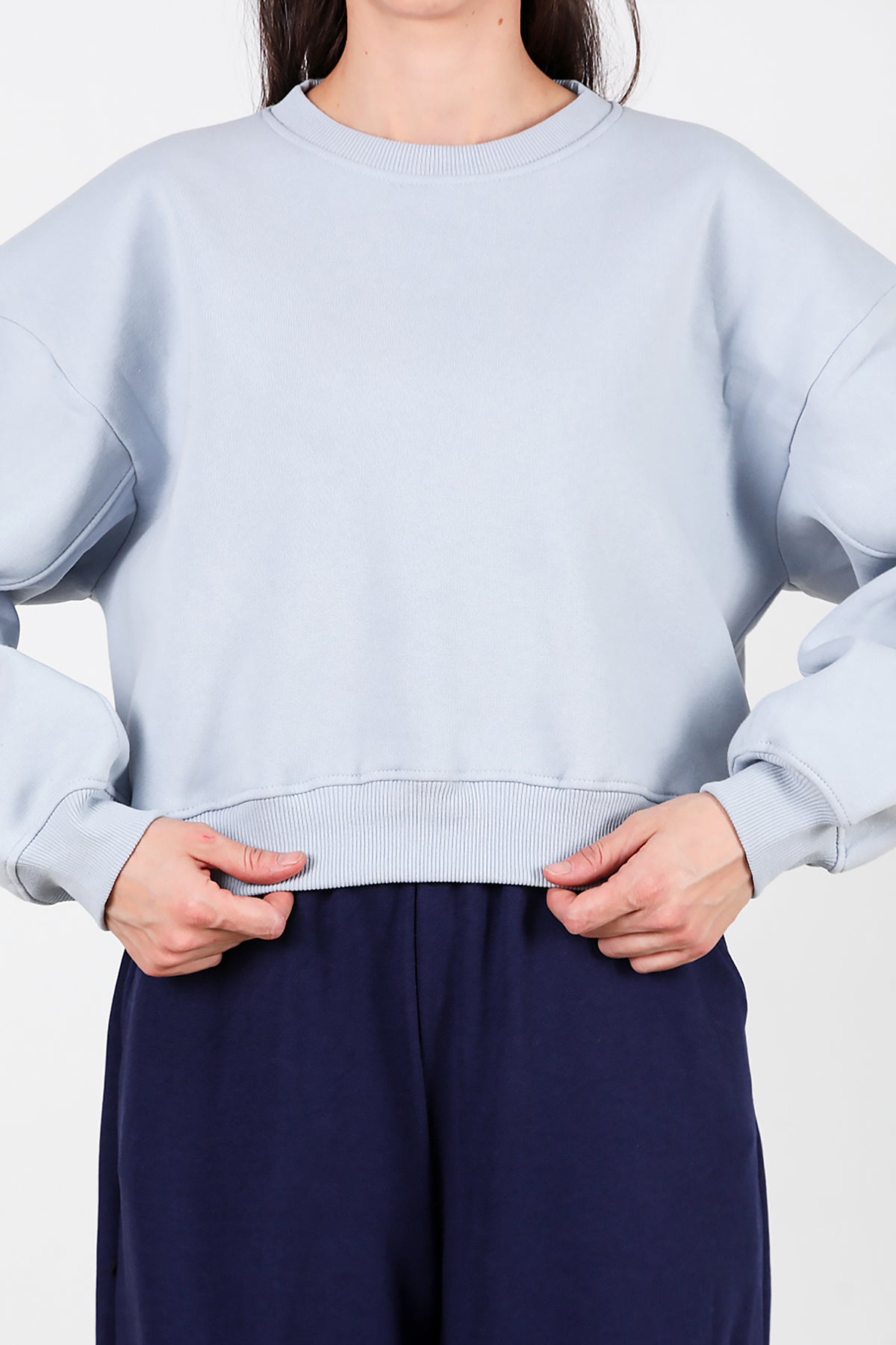 Kadın Oversize Bisiklet Yaka Sweat Mavi