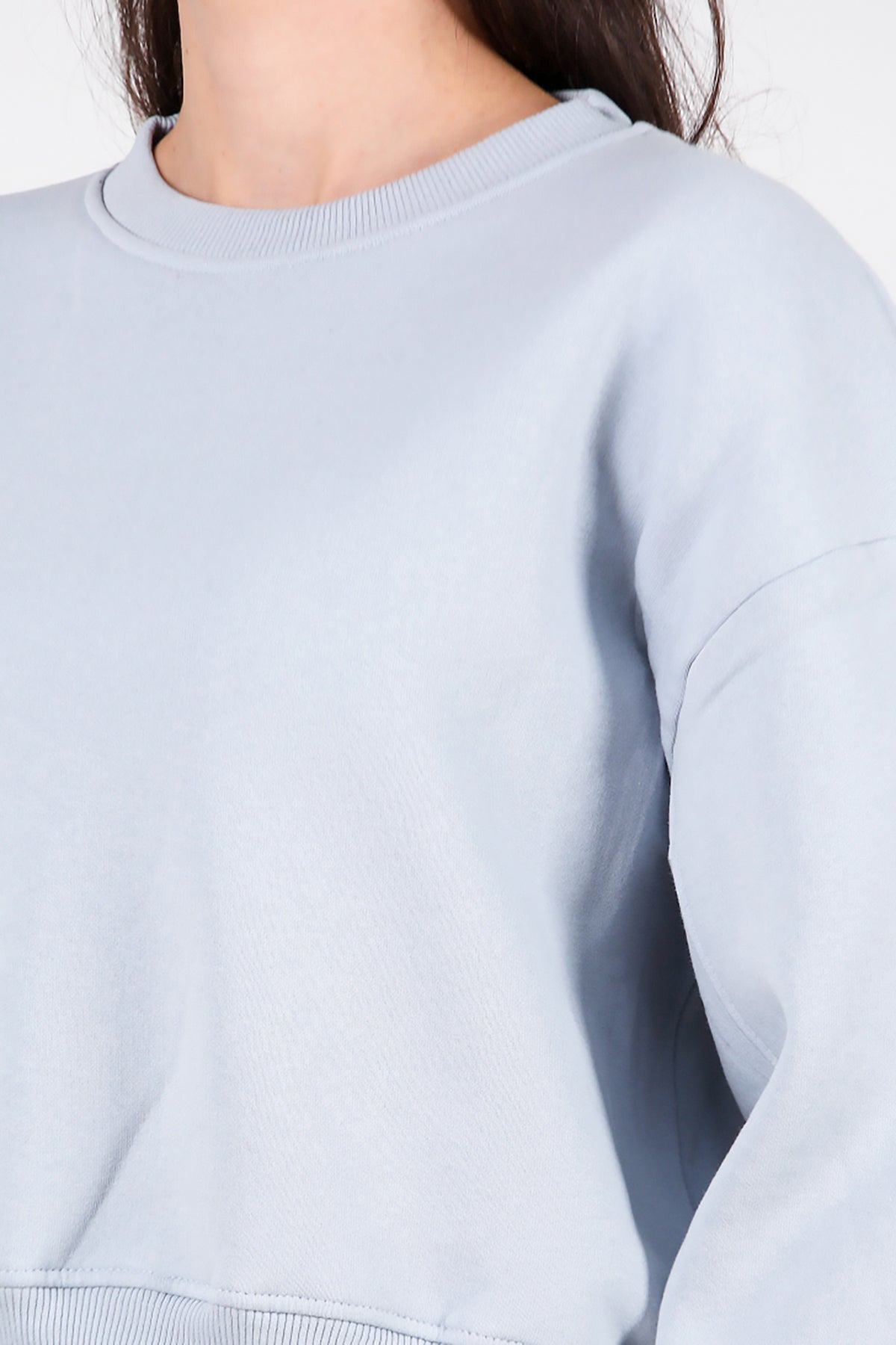 Kadın Oversize Bisiklet Yaka Sweat Mavi